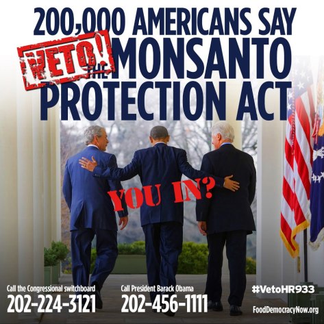 Amerikanci se još uvijek bore protiv "Zakona o zaštiti Monsanta" iako ga je Obama odobrio. Više na fun pageu Food Democracy Now.