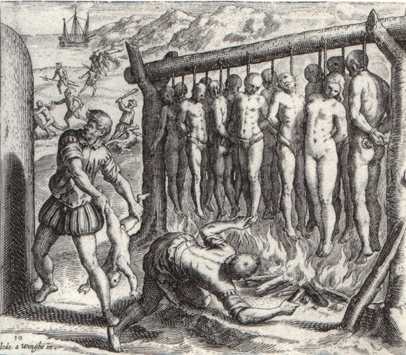 Prikaz flamanskog protestanta Theodor de Bry for Las Casas's Brevisima relación de la destrucción de las Indias španjolski genocid nad indiosima Kube